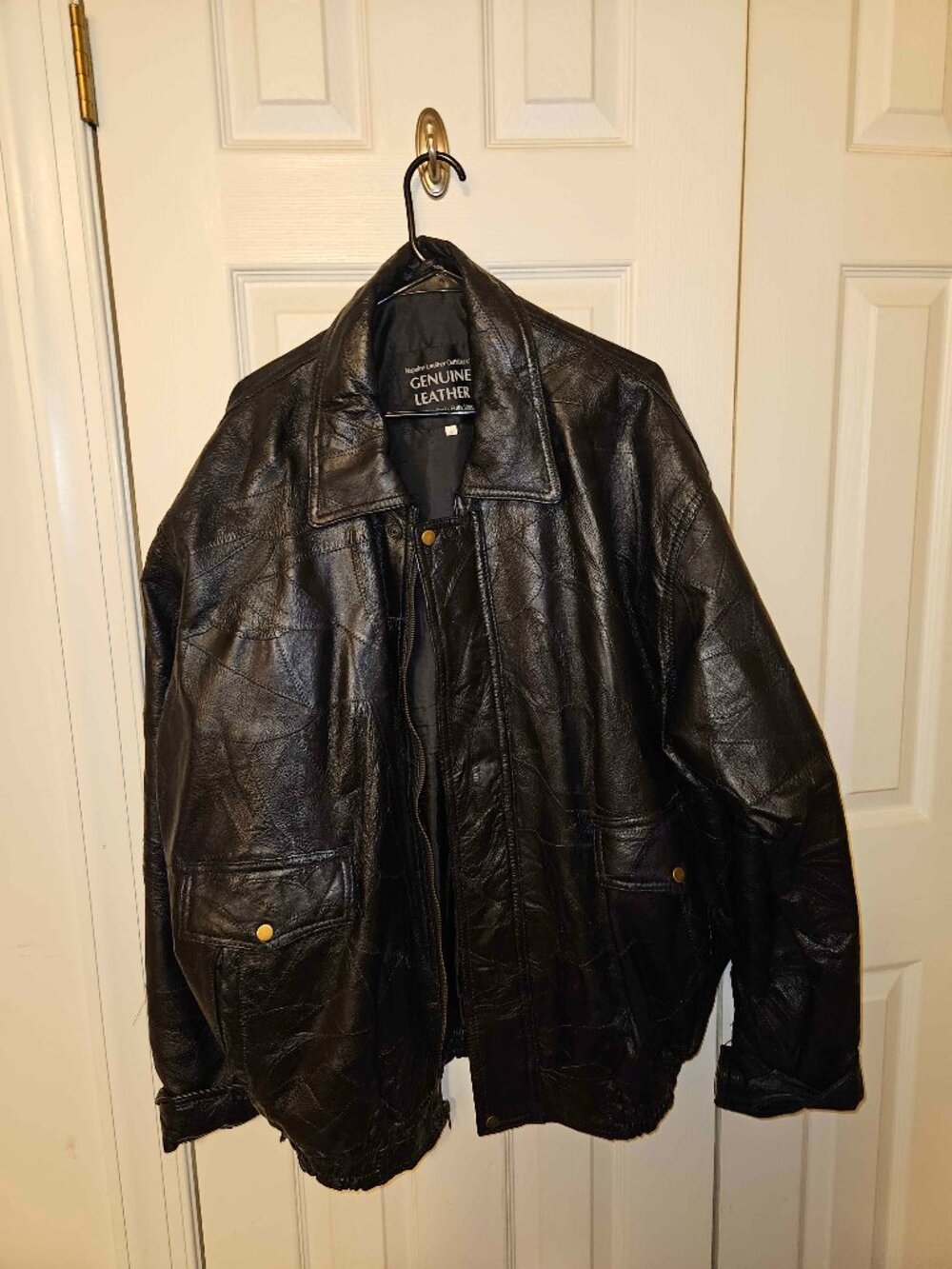 Napoline Leather Outfitters Black Genuine Leather Bomber Jacket